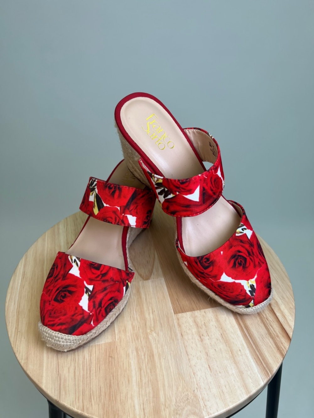 SARTO By Franco Sarto Red Roses Floral Espadrille Slingback Dressy Wedges Size